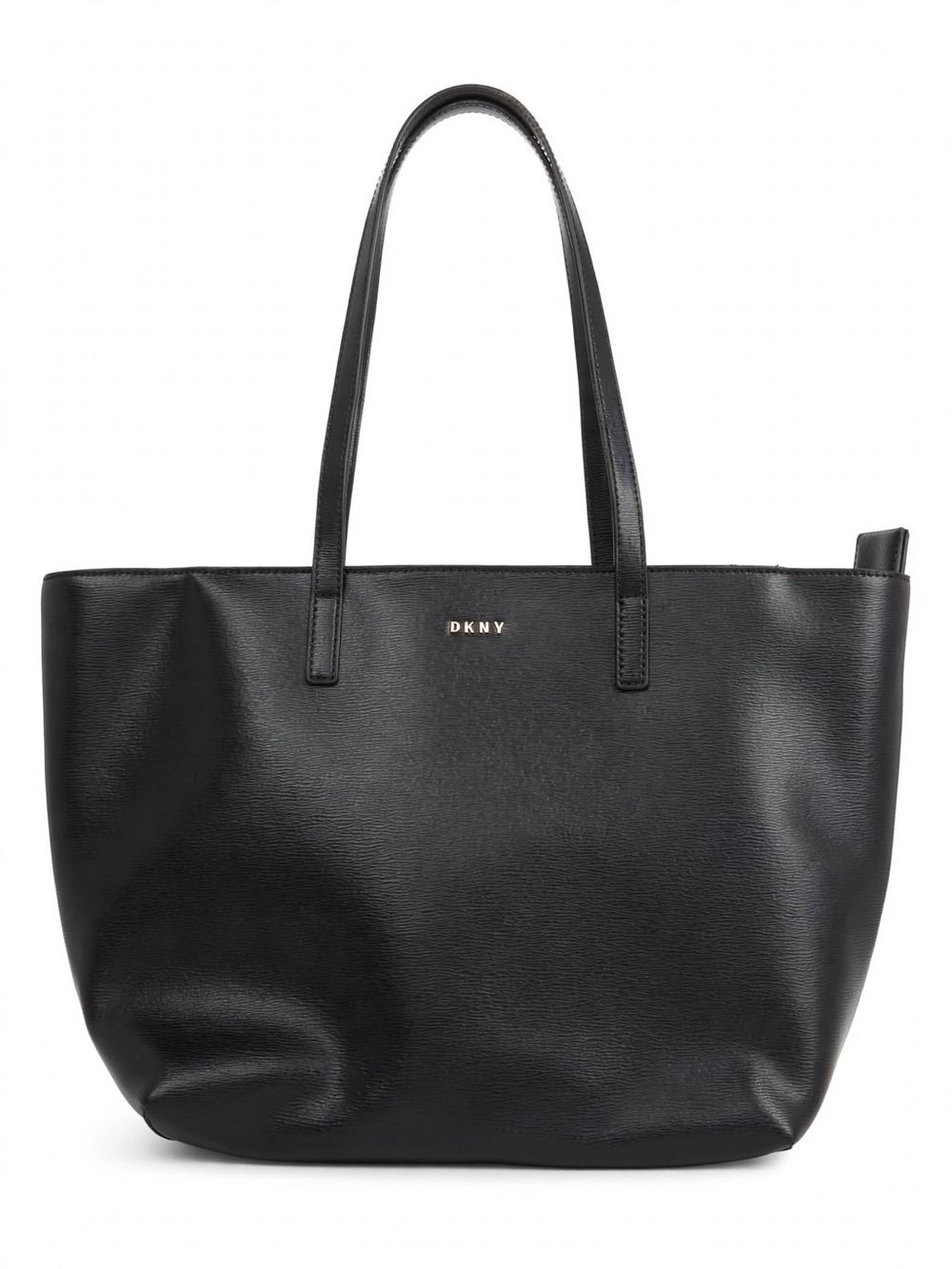 DKNY Black Leather Shoulder Tote with Gold Logo
